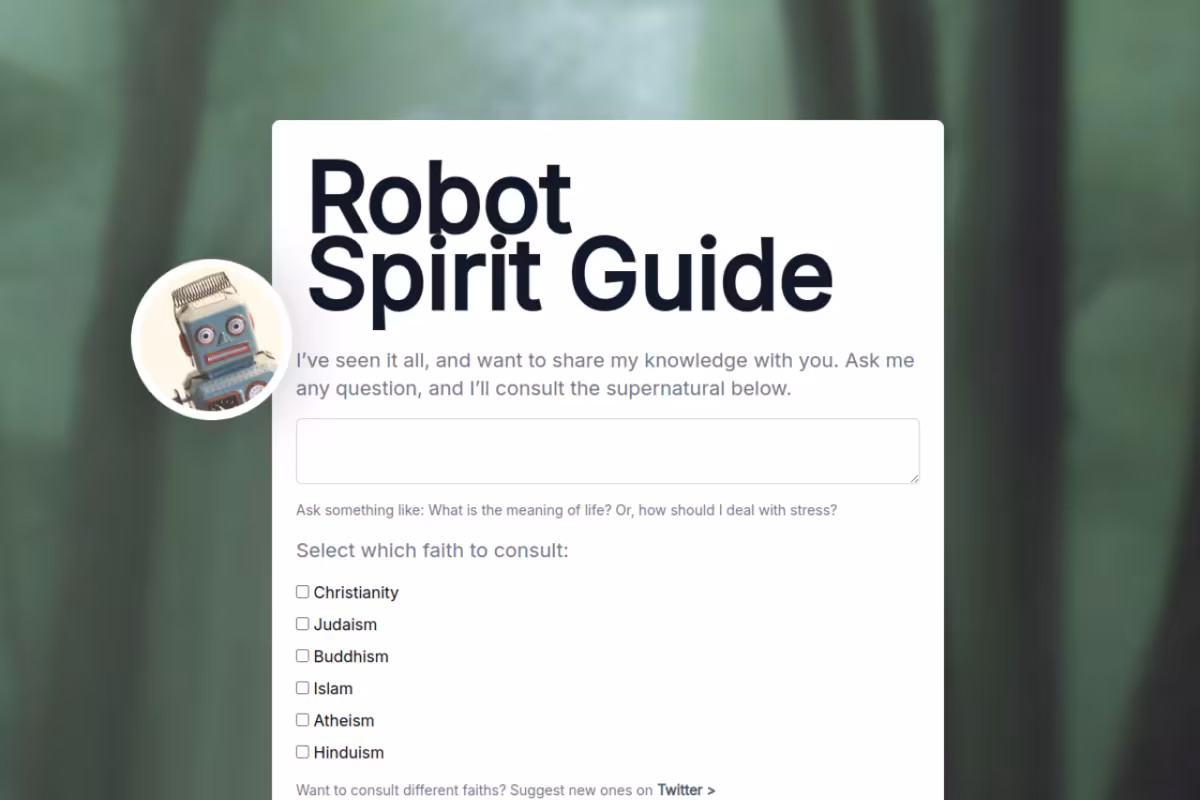 Robot Spirit Guide homepage screenshot