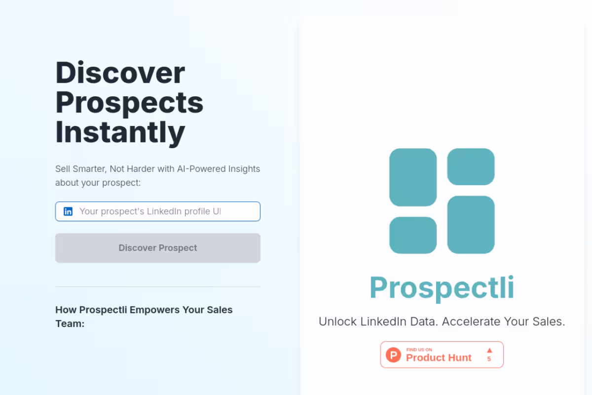 Prospectli homepage screenshot