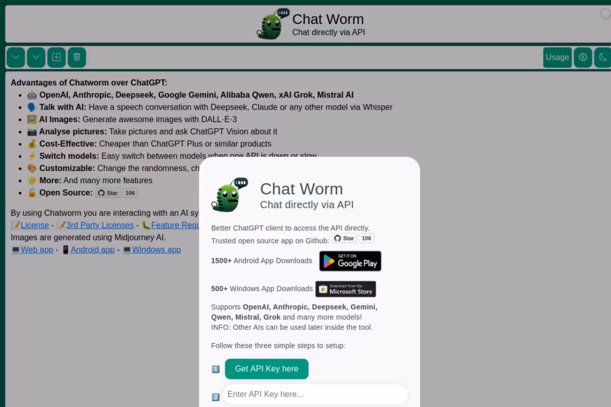 Chat Worm homepage screenshot