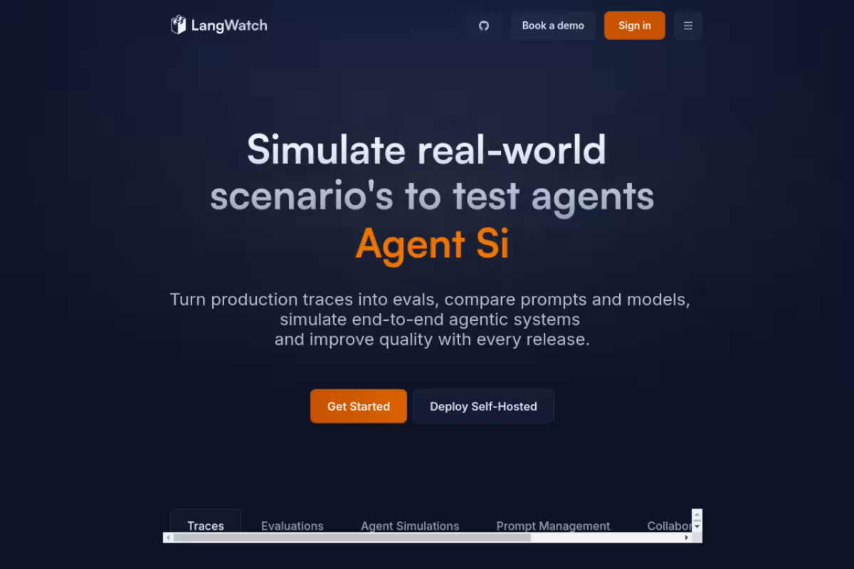 LangWatch homepage screenshot