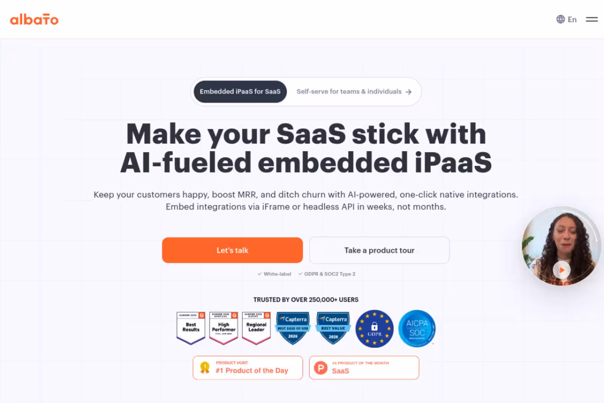 Albato homepage screenshot