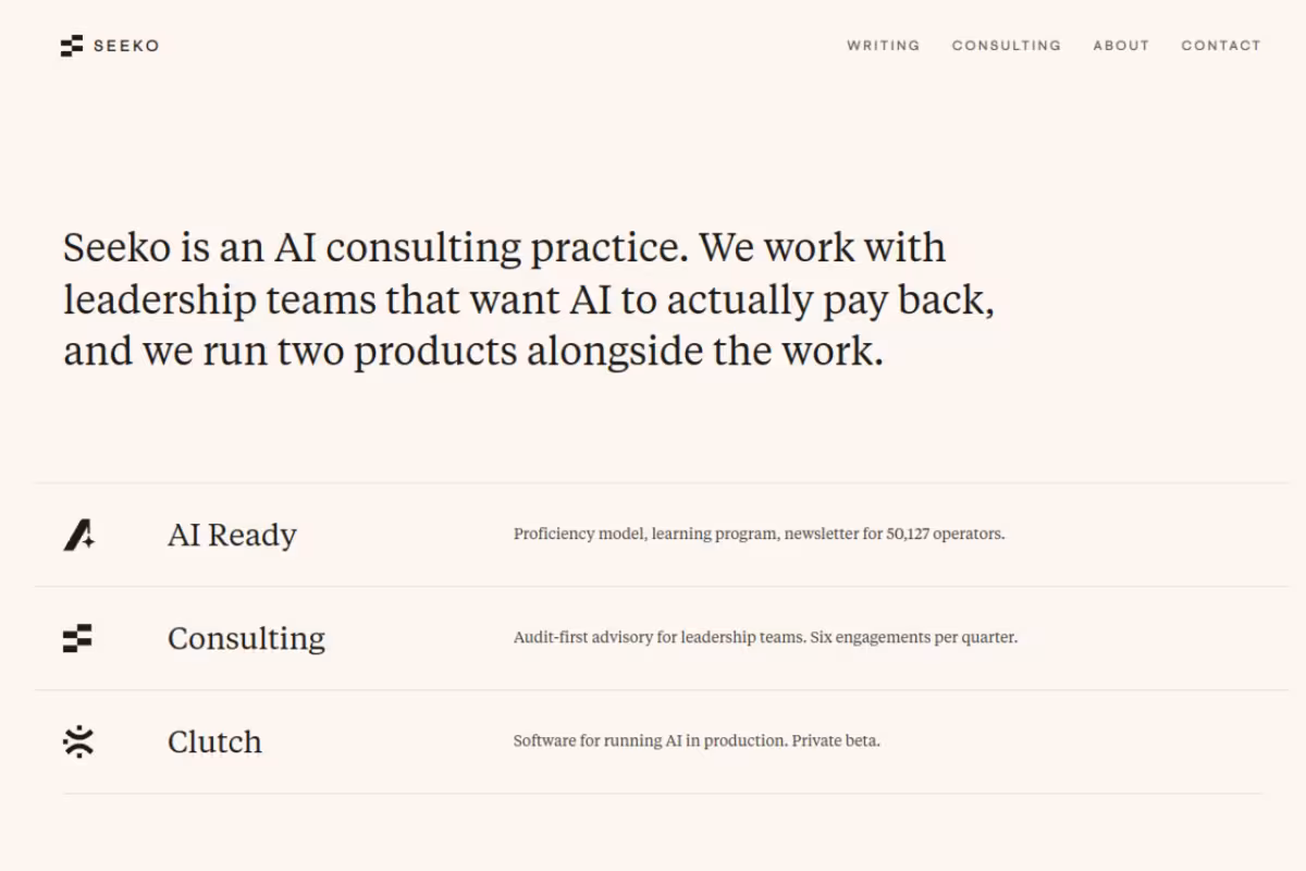 Seeko homepage screenshot