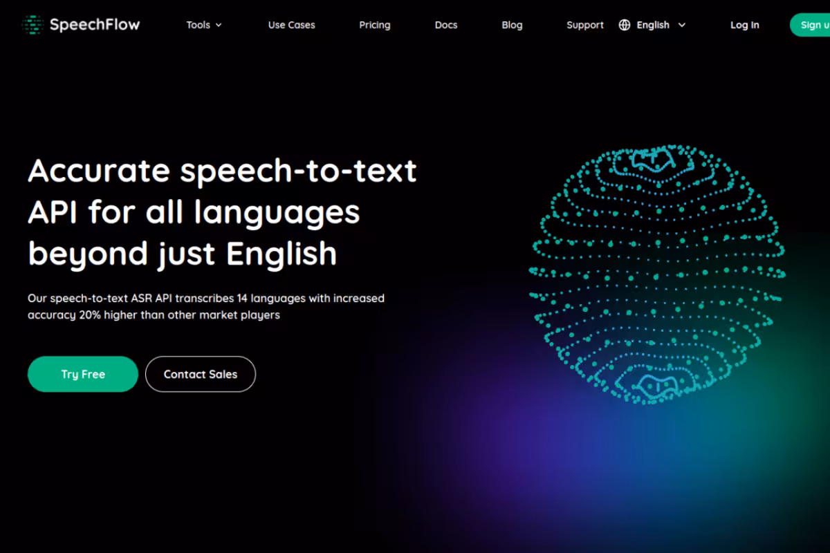 SpeechFlow homepage screenshot