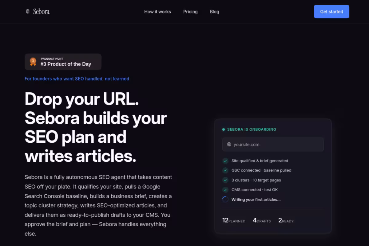 Sebora homepage screenshot