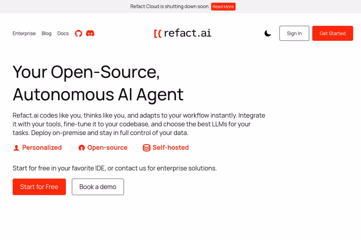 Refact.ai homepage screenshot