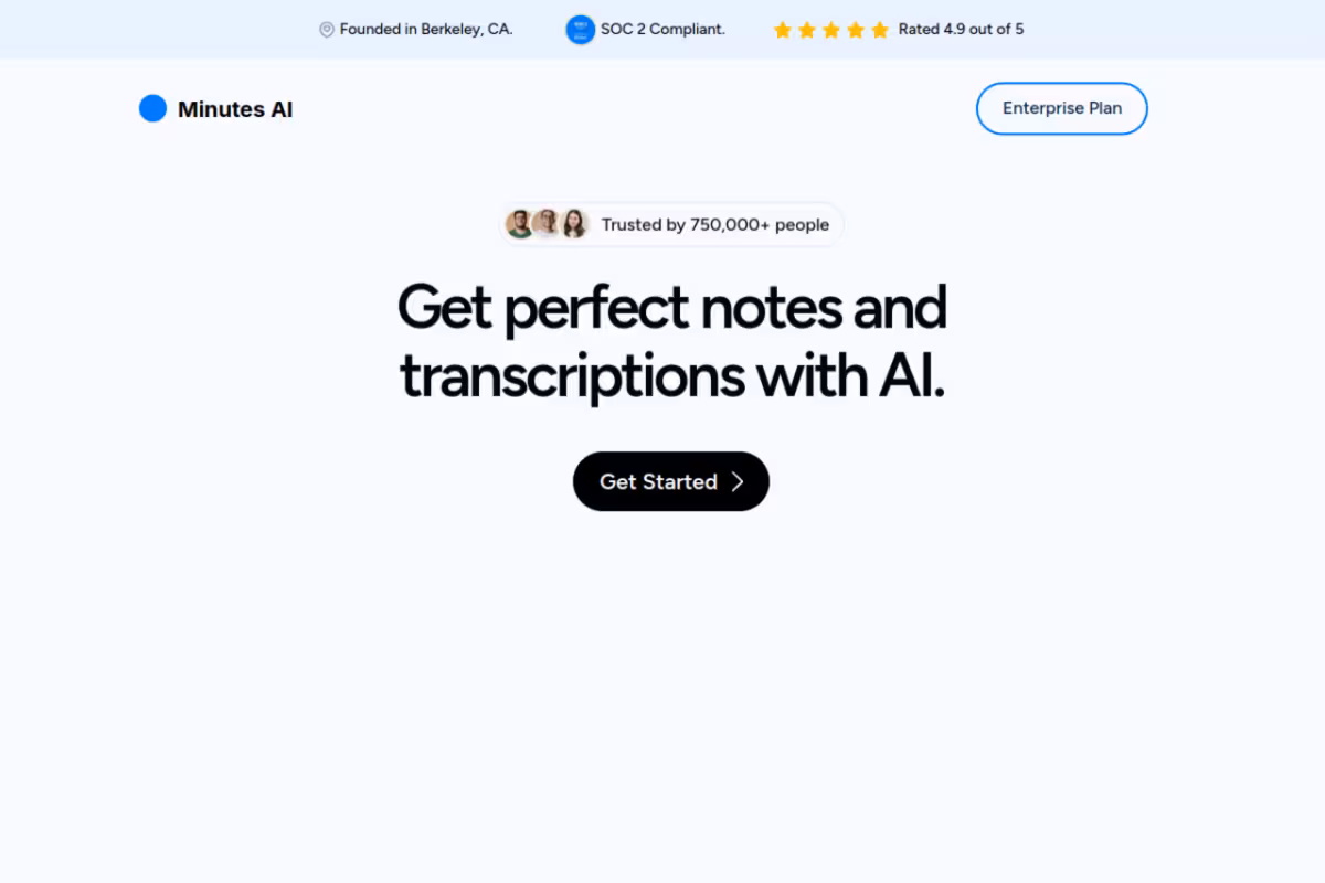 Minutes homepage screenshot