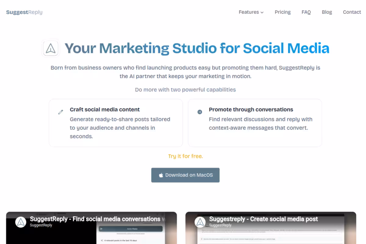 SuggestReply homepage screenshot