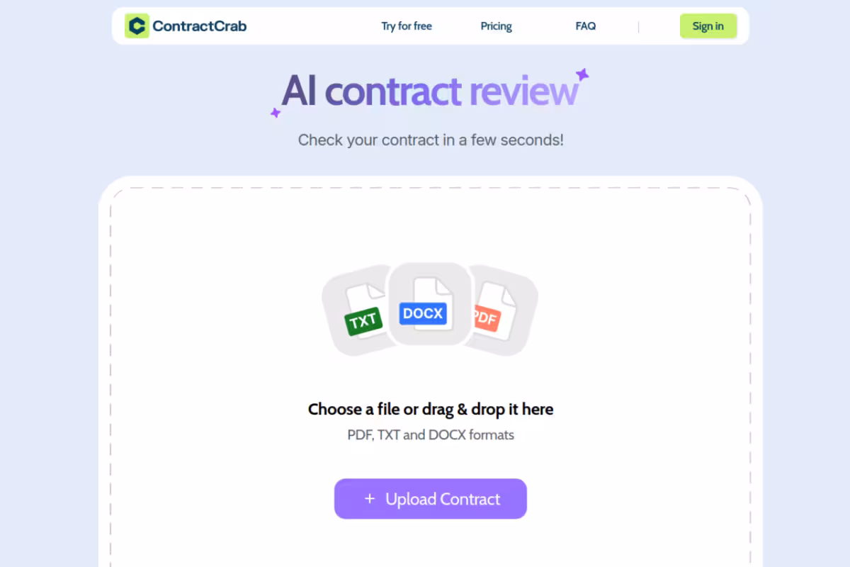 ContractCrab homepage screenshot