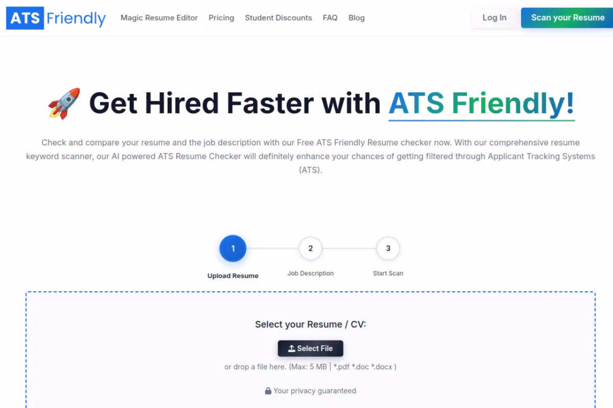 ATSFriendly.com homepage screenshot