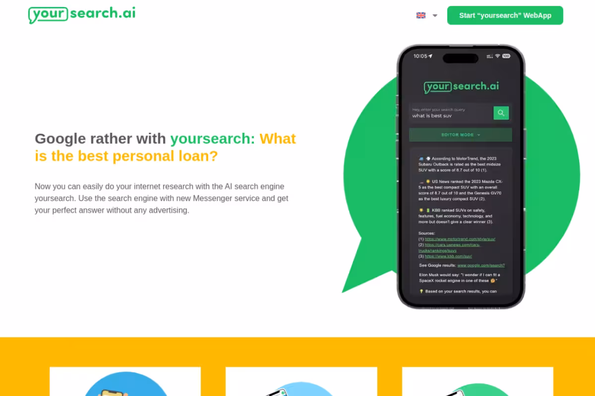 yoursearch.ai homepage screenshot
