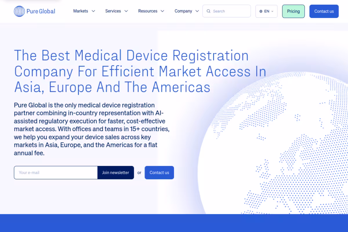 Pure Global homepage screenshot