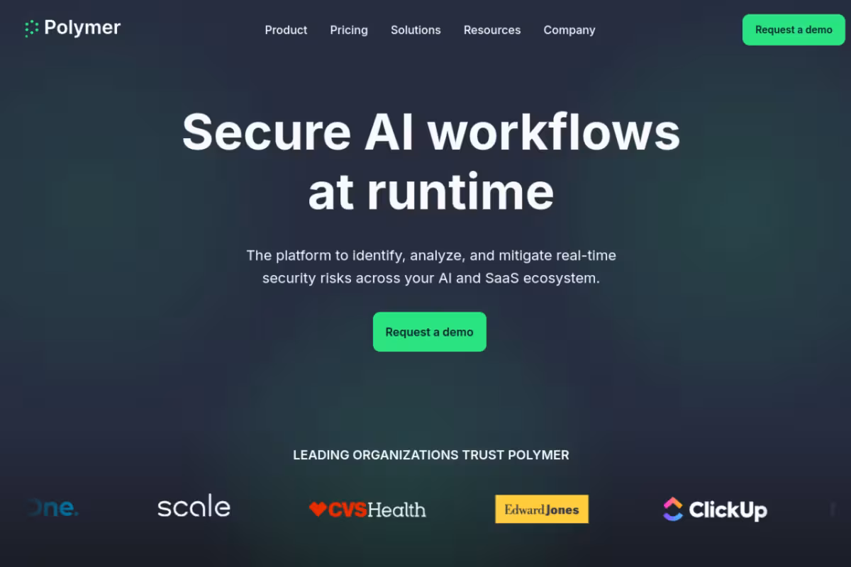 Polymer Runtime Data Security homepage screenshot