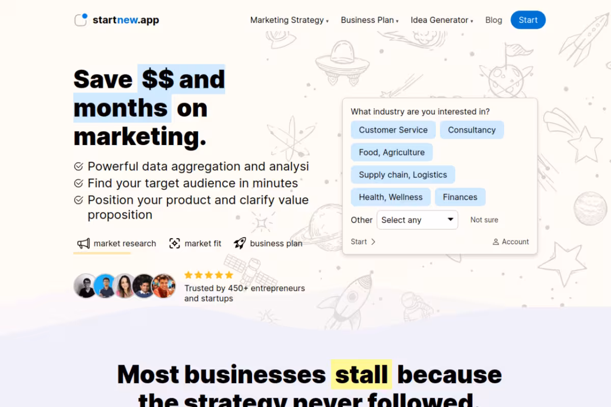 Marketing Strategy and Business Plan Generator homepage screenshot