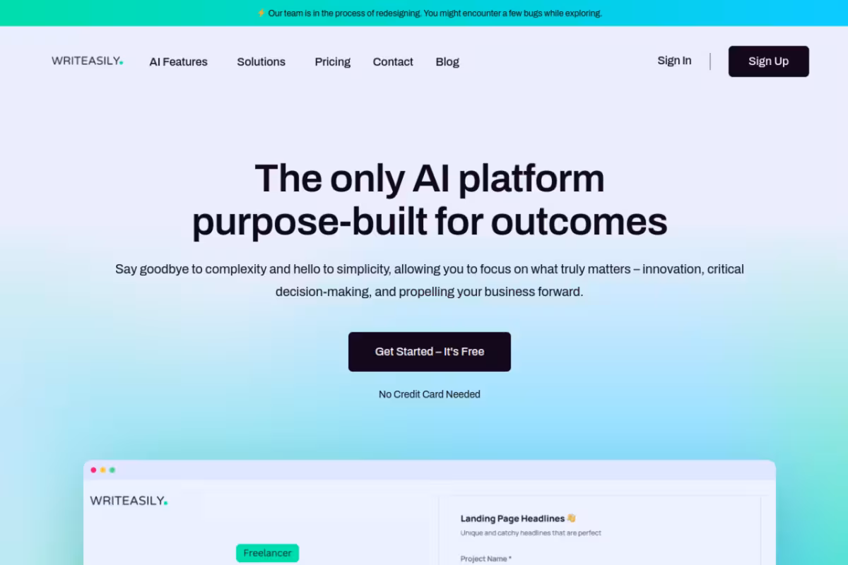 Writeasily homepage screenshot