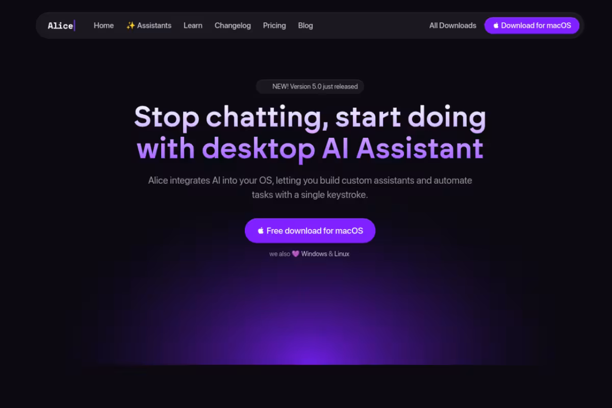 Alice homepage screenshot
