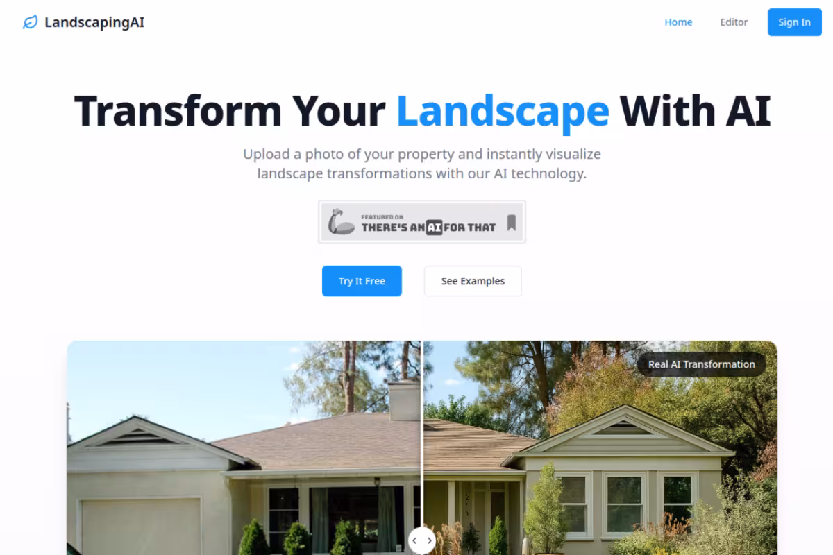 LandscapingAI homepage screenshot