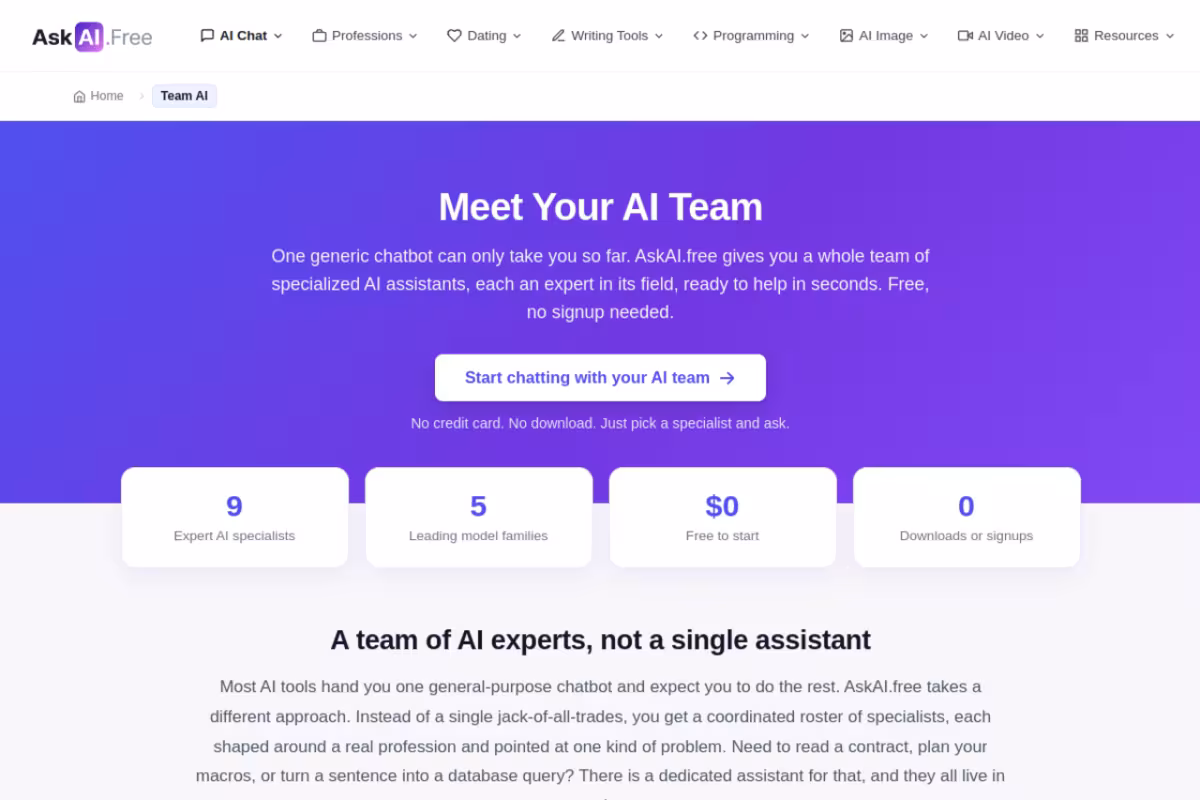 TeamSmart.ai homepage screenshot