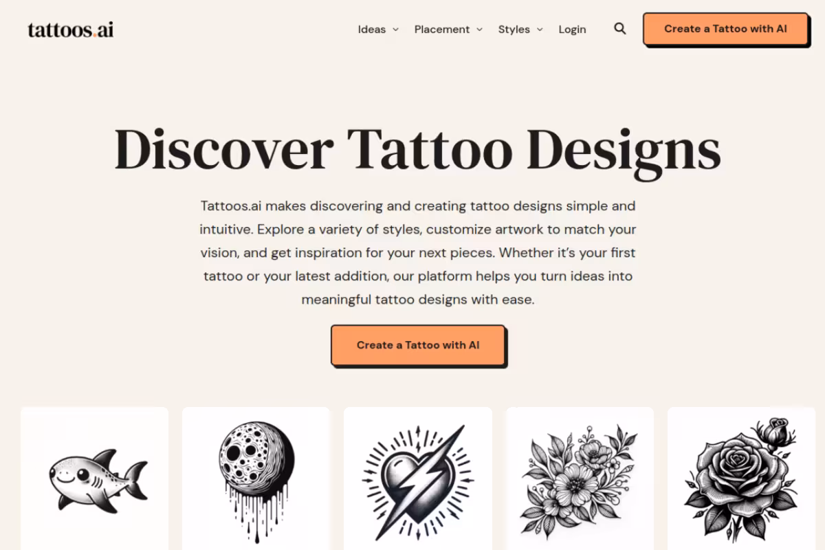 Tattoos.ai homepage screenshot