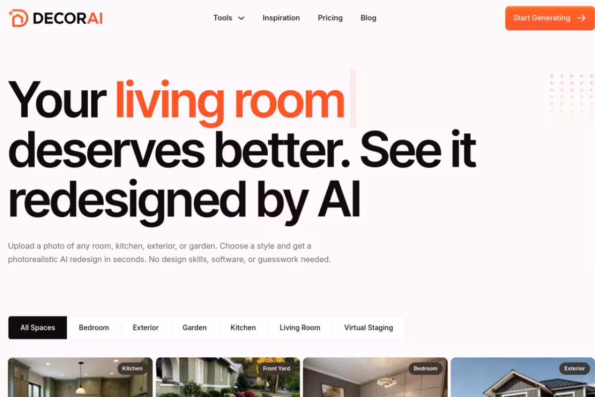 DecorAI homepage screenshot