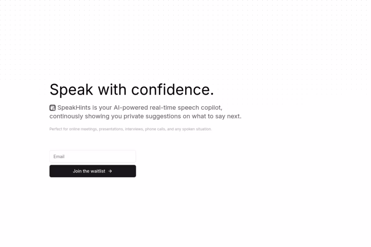 SpeakHints homepage screenshot