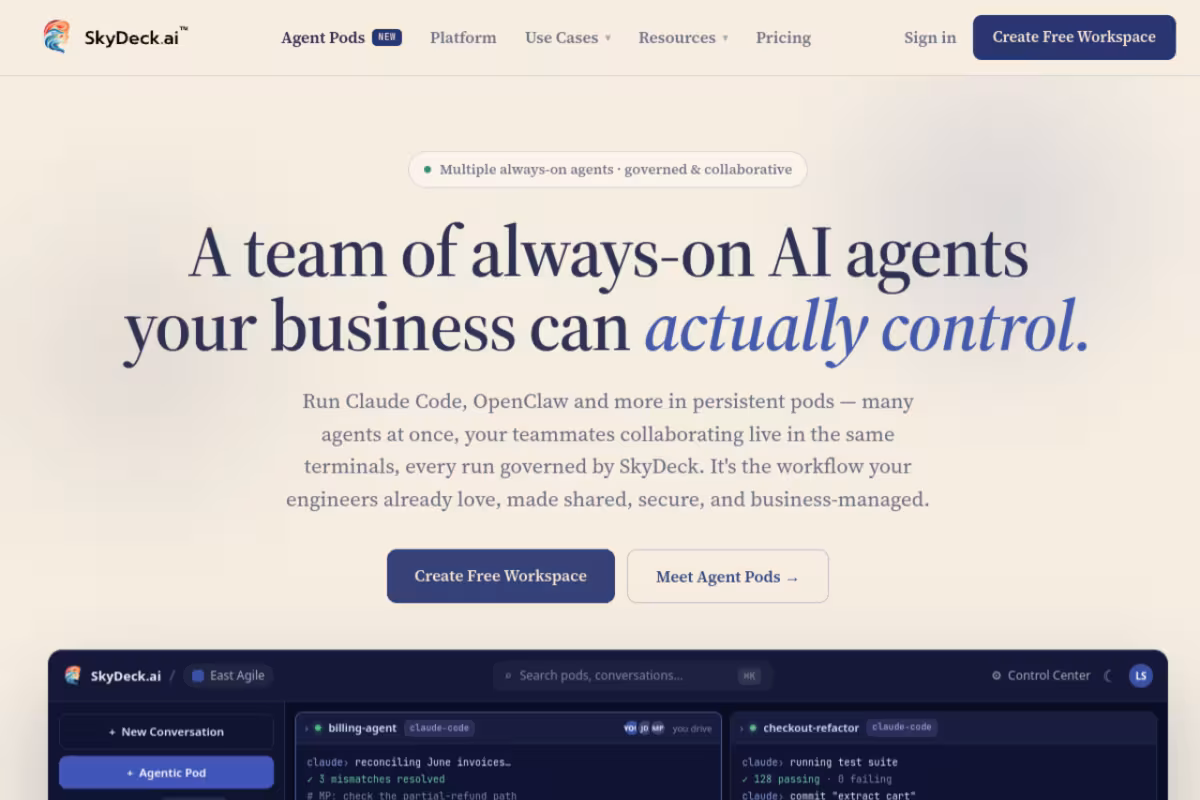 SkyDeck AI homepage screenshot