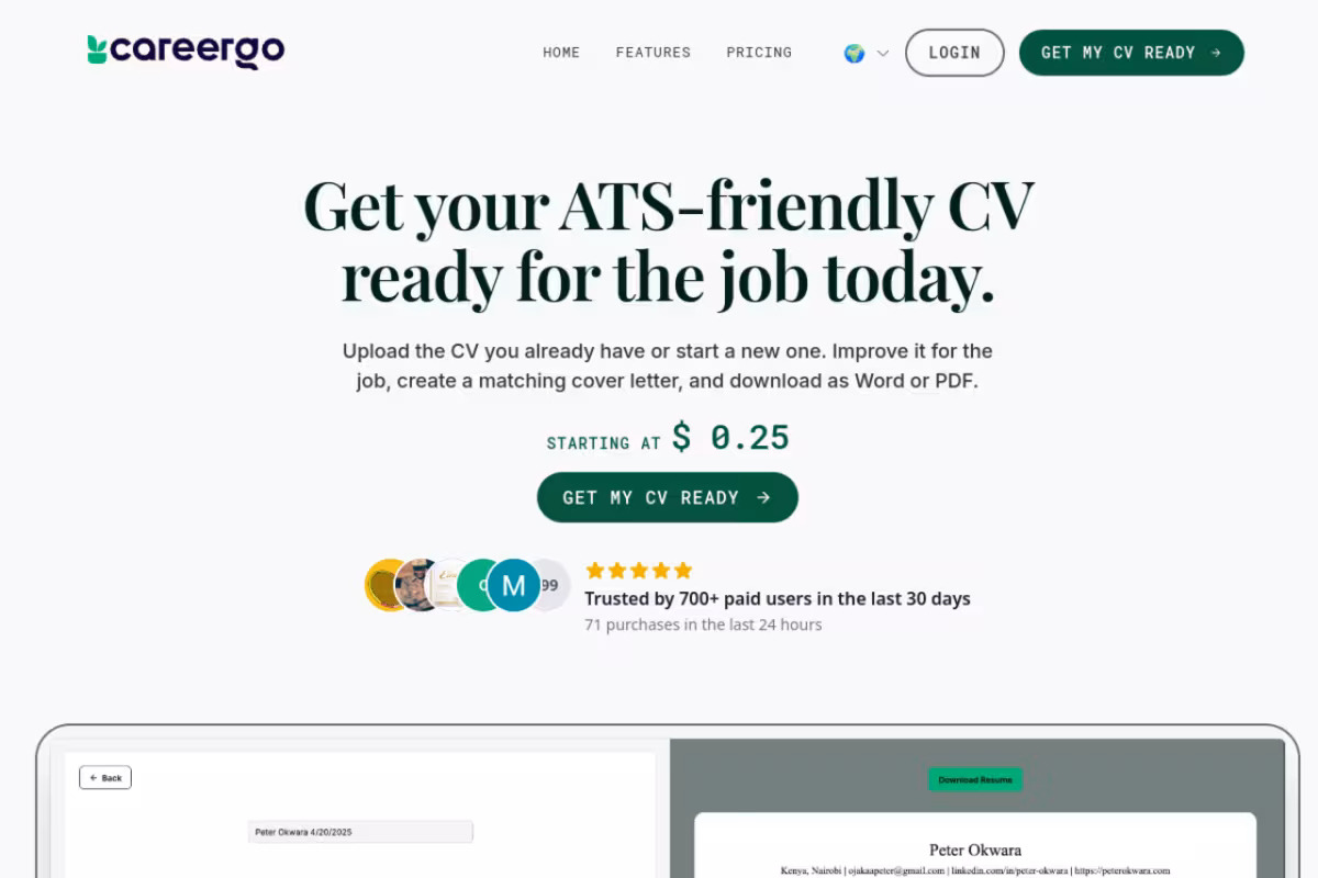 Careergo homepage screenshot