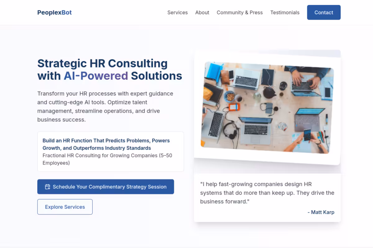PeoplexBot homepage screenshot