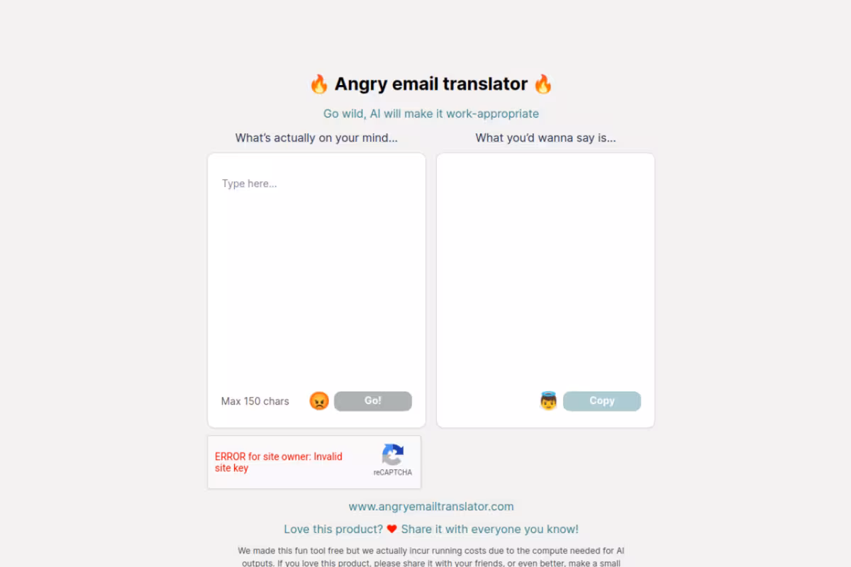 Angry Email Translator homepage screenshot