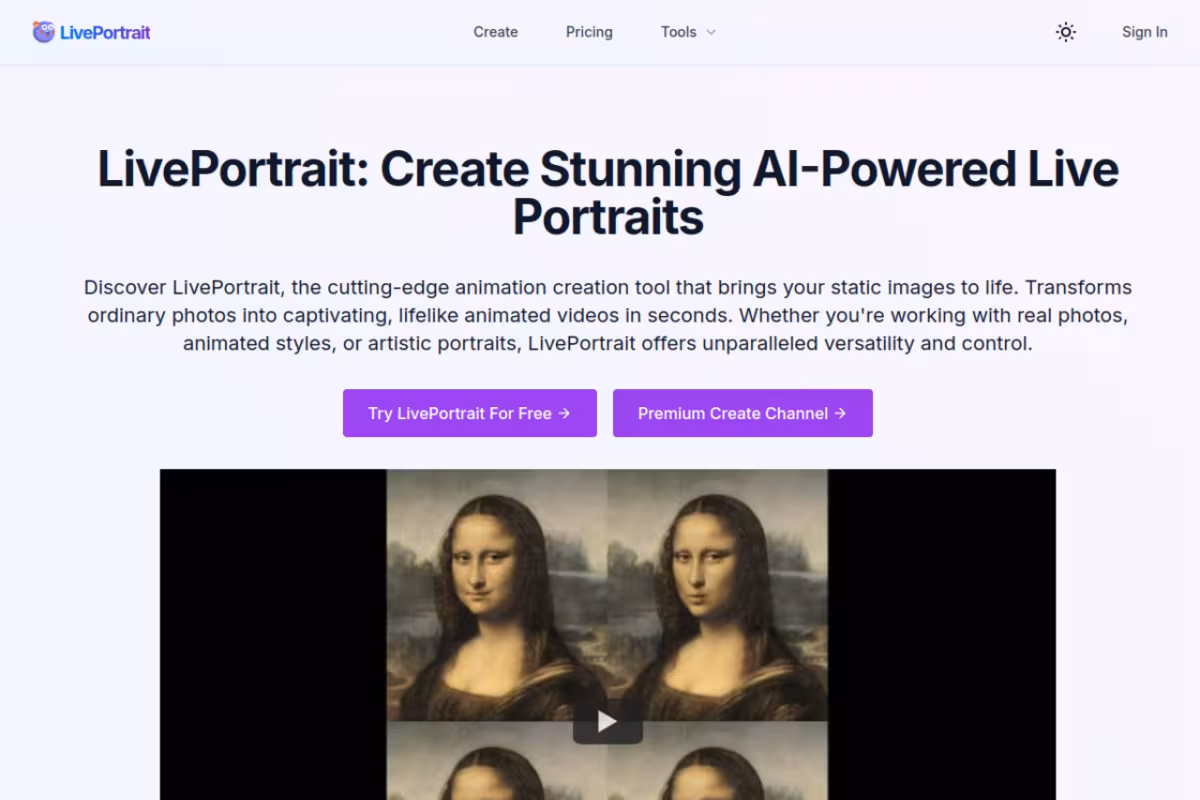 LivePortrait homepage screenshot
