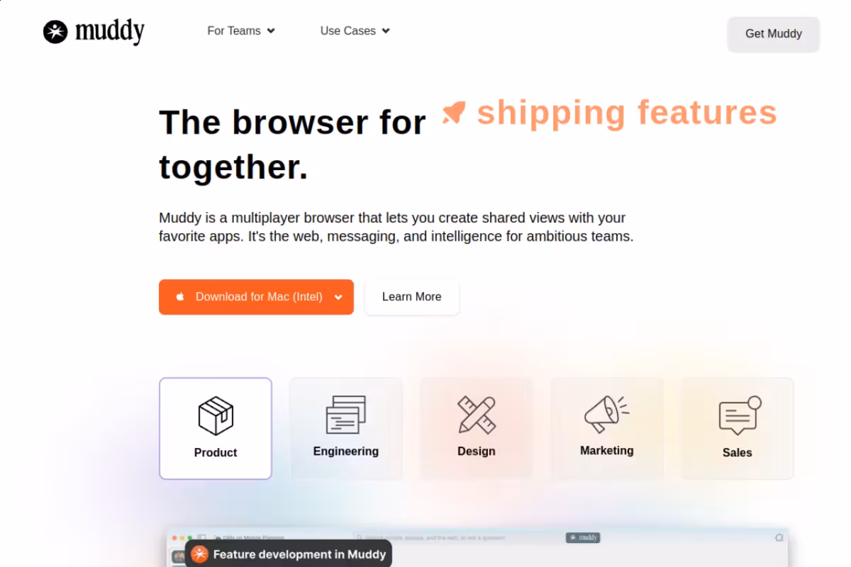 Muddy homepage screenshot