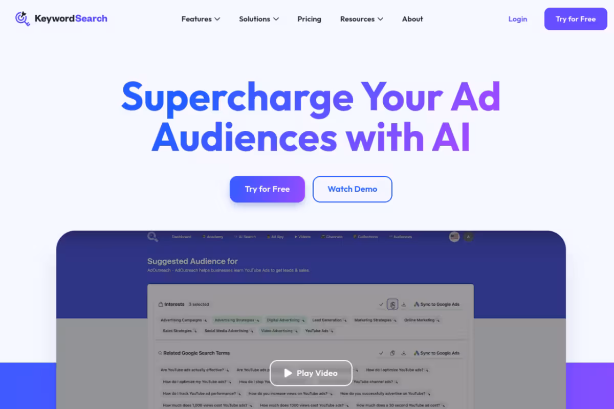 KeywordSearch homepage screenshot