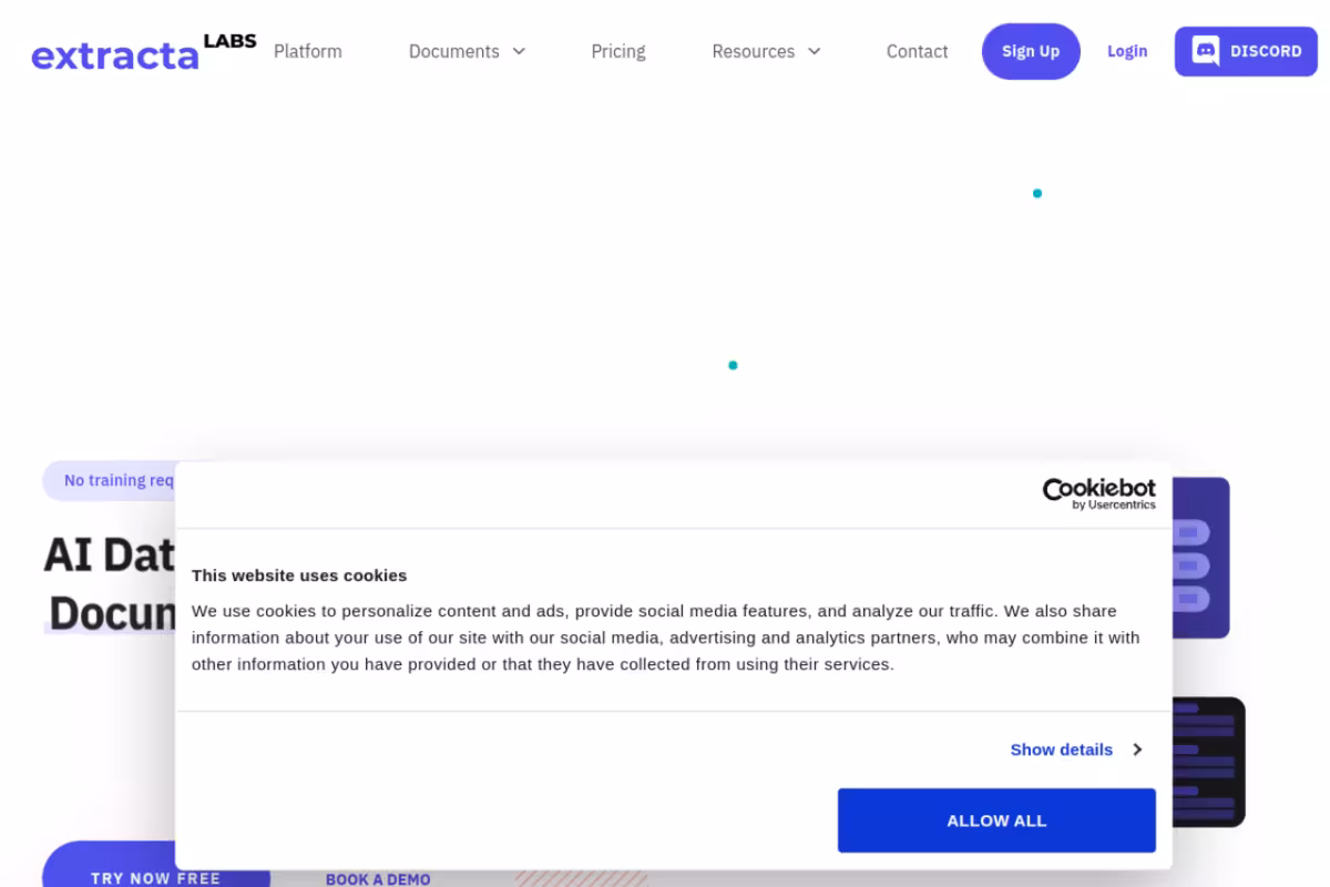 AI Data Extraction Tool for Doc homepage screenshot