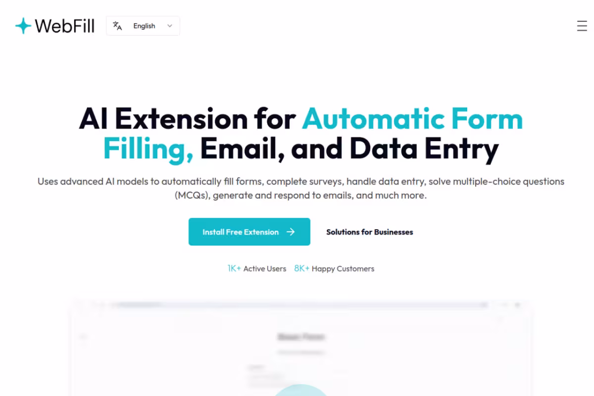 WebFill homepage screenshot