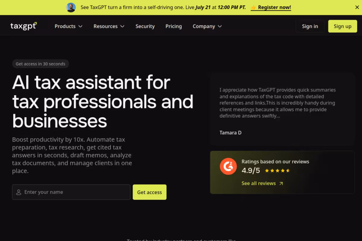 TaxGPT homepage screenshot