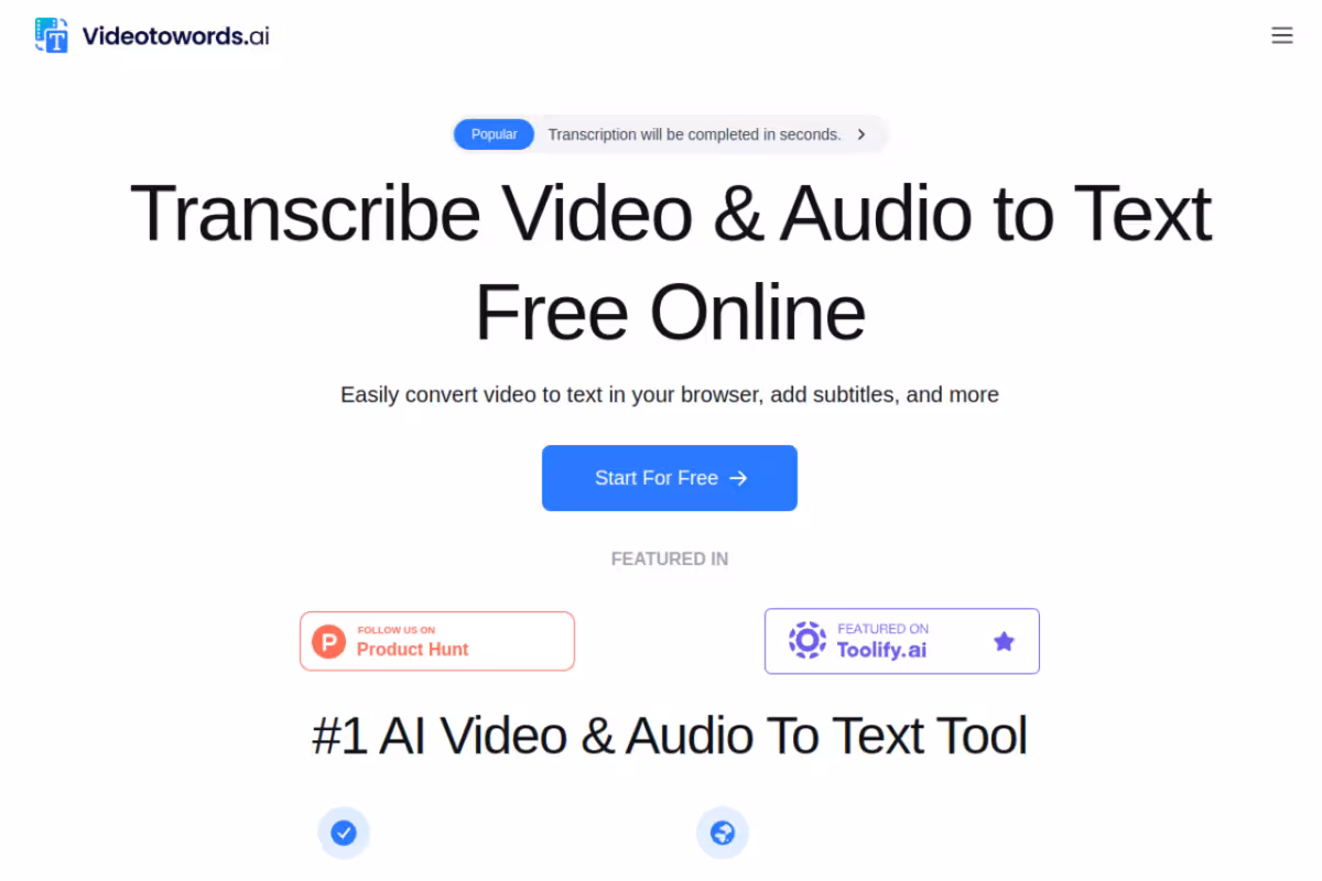 #1 AI Speech To Text Tool homepage screenshot