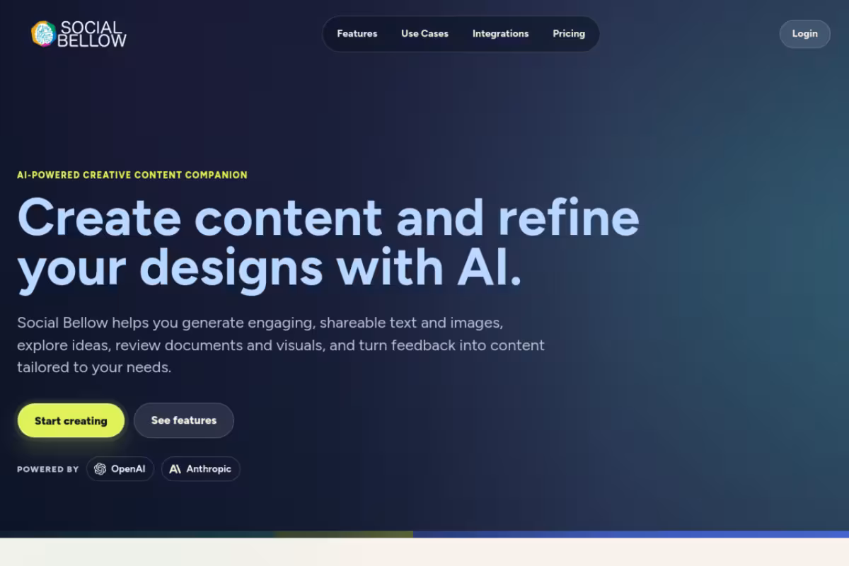 Social Bellow homepage screenshot