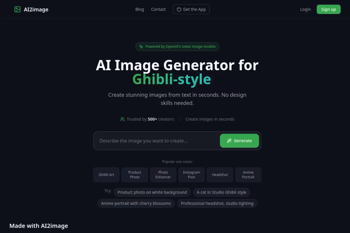 AI2image homepage screenshot