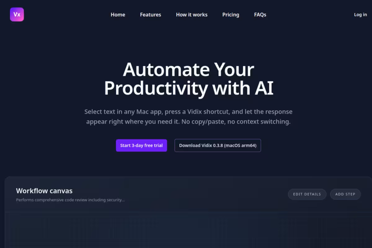 Vidix homepage screenshot