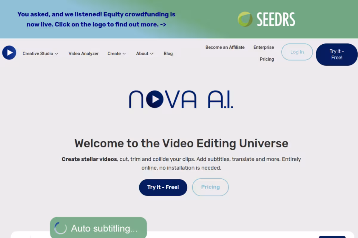 Nova A.I. homepage screenshot