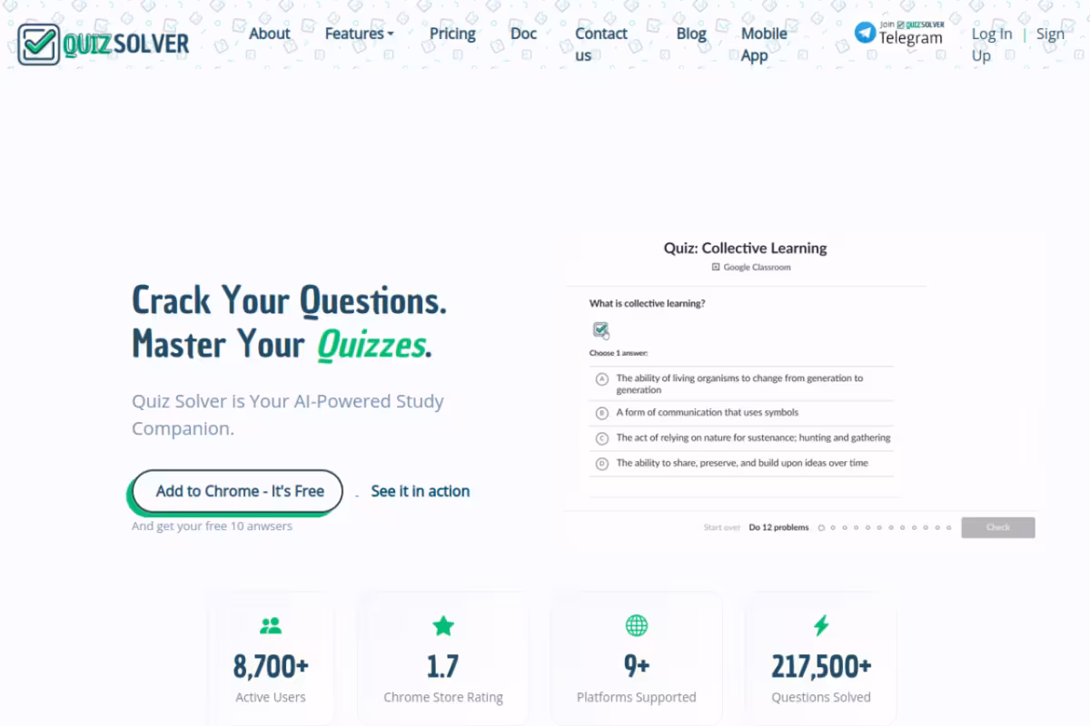 Quiz solver AI homepage screenshot