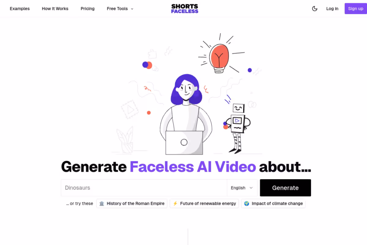 Shorts Faceless homepage screenshot