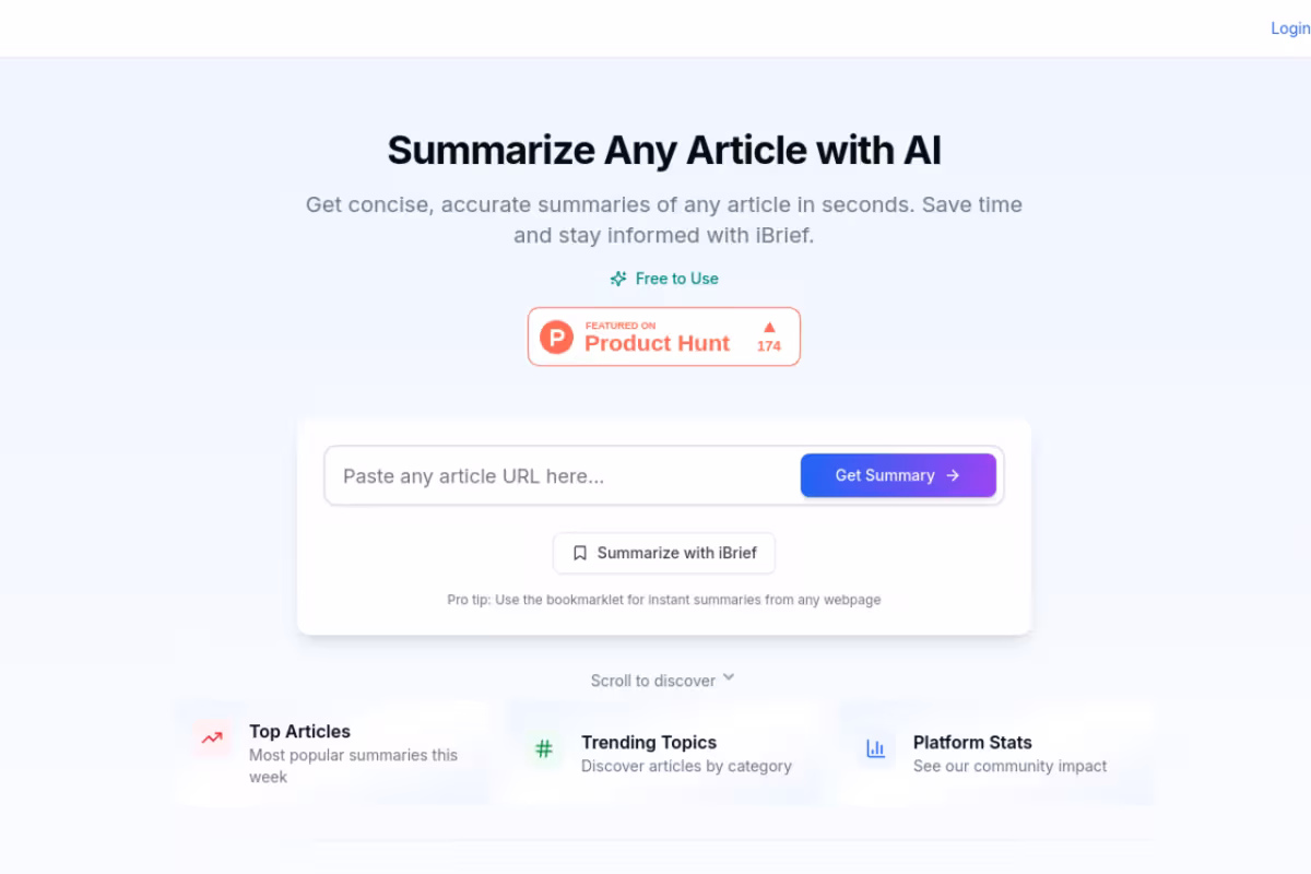 iBriefPage homepage screenshot
