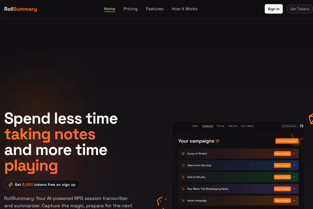 RollSummary homepage screenshot