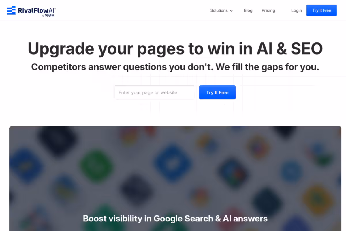 RivalFlow AI by SpyFu–Upgrade Your Pages to Win in AI & SEO homepage screenshot