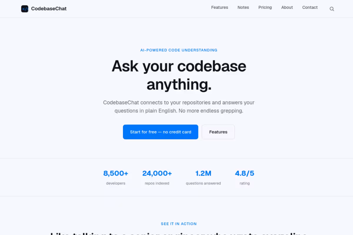 CodebaseChat homepage screenshot