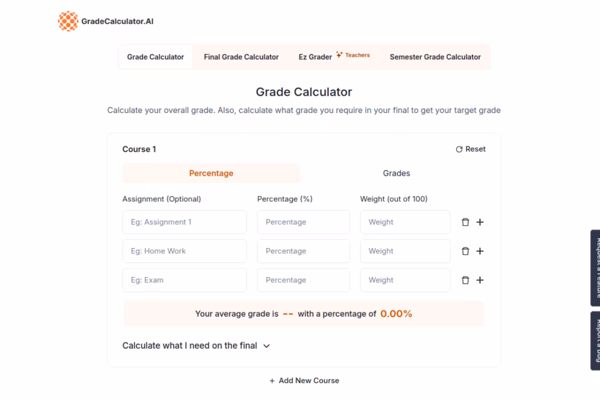 Grade Calculator AI homepage screenshot