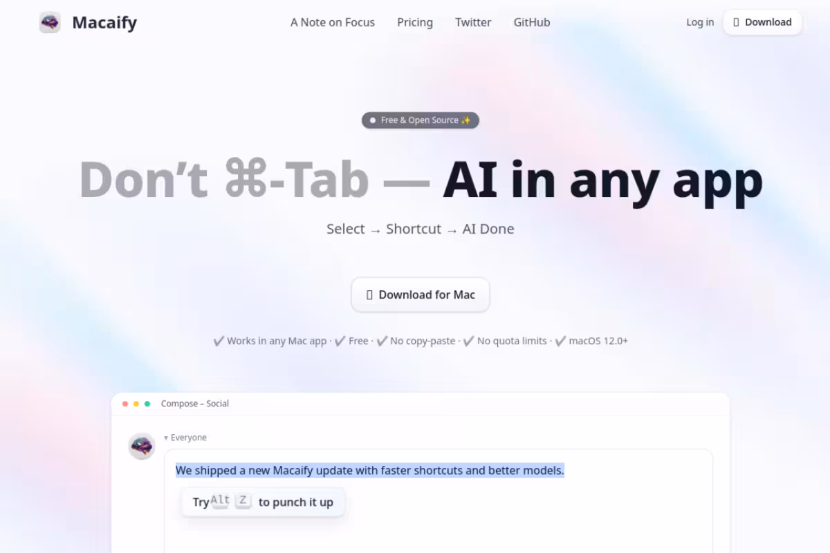 Macaify homepage screenshot