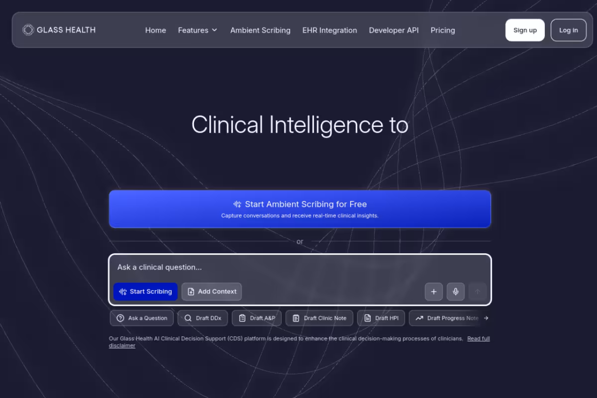 Glass Health homepage screenshot
