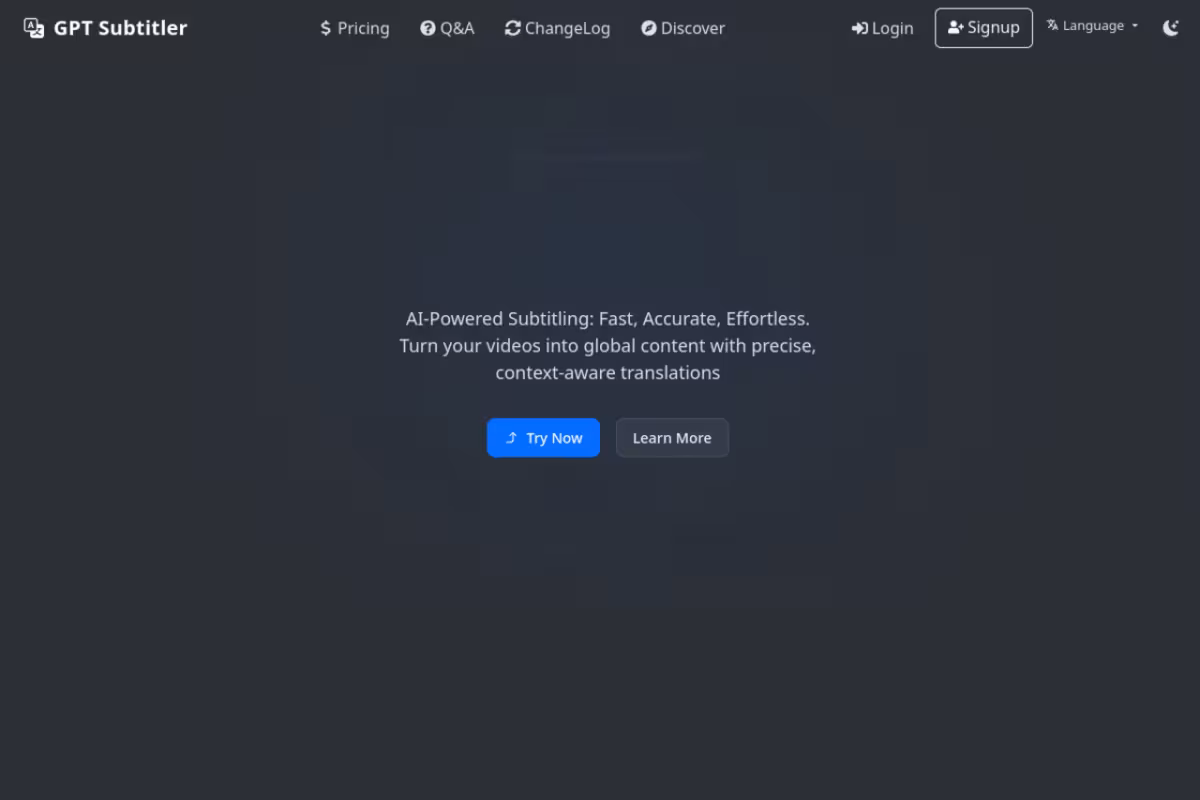 GPT Subtitler homepage screenshot