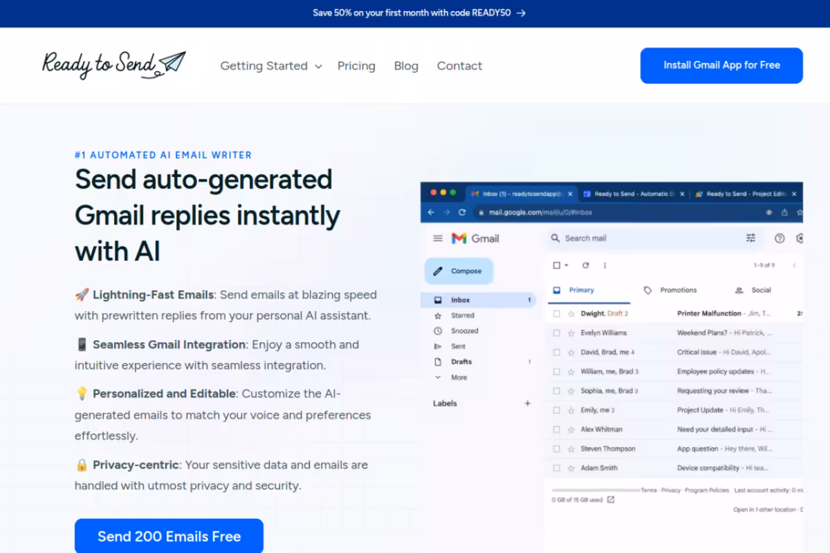 Ready to Send homepage screenshot